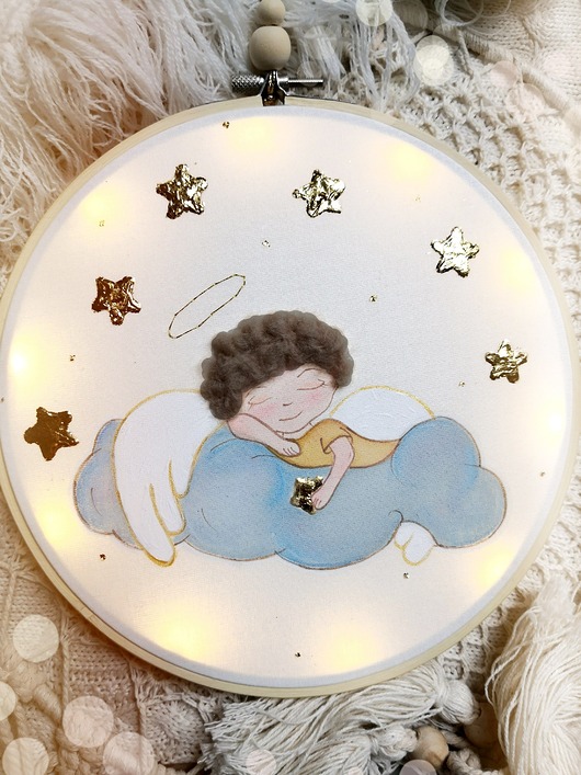 kartki, zaproszenia na chrzest Podświetlany obrazek z aniołkiem, personalizowana pamiątka dla dziecka