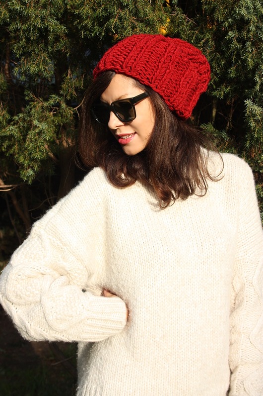 czapki damskie Czapka handmade beanie z wełną merino bulky