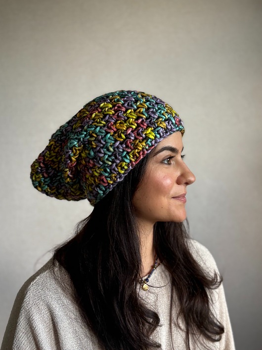 czapki damskie Kolorowa duża czapka beanie z wełną i alpaką