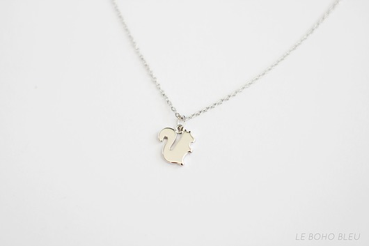 Rhodium Plated Tiny Squirrel Necklace Le Boho Bleu