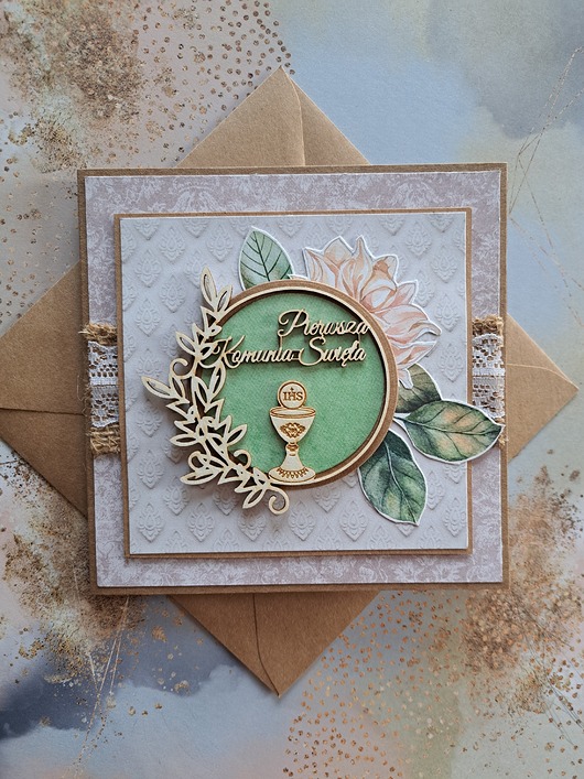 kartki scrapbooking Kartka na Komunię dla dziewczynki (w kopercie)