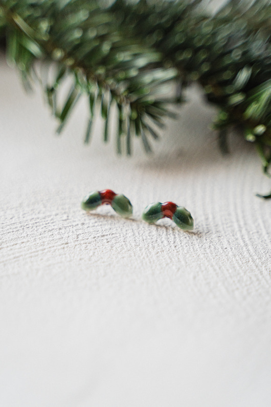 kolczyki ceramiczne Kolczyki porcelanowe Ostrokrzew