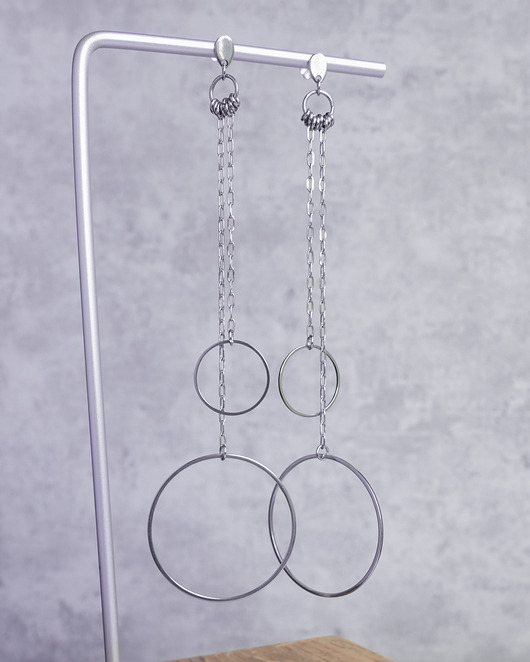 kolczyki - inne Meeega długie stalowe kolczyki z kołami