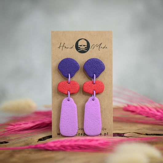 kolczyki z masy plastycznej Kolczyki Tamara - fioletowo-czerwone