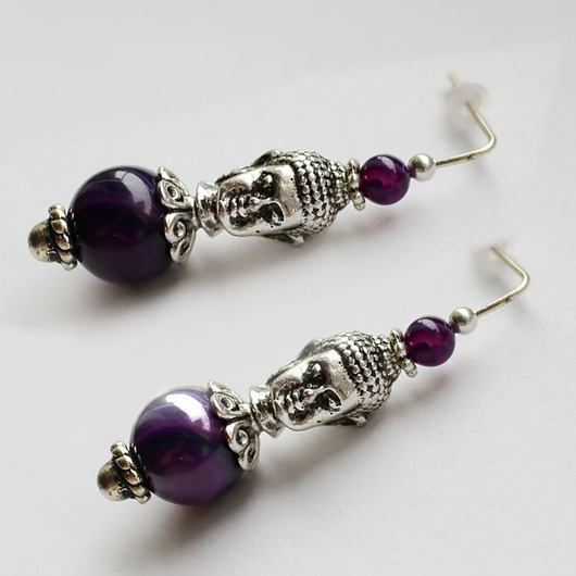 kolczyki z kamieniami Kolczyki BUDDA agat fioletowy