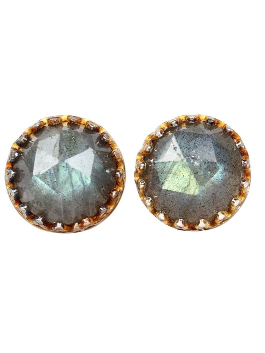 kolczyki srebrne Kolczyki sztyfty Mignon z labradorytem w oksydzie złoto-tęczowej