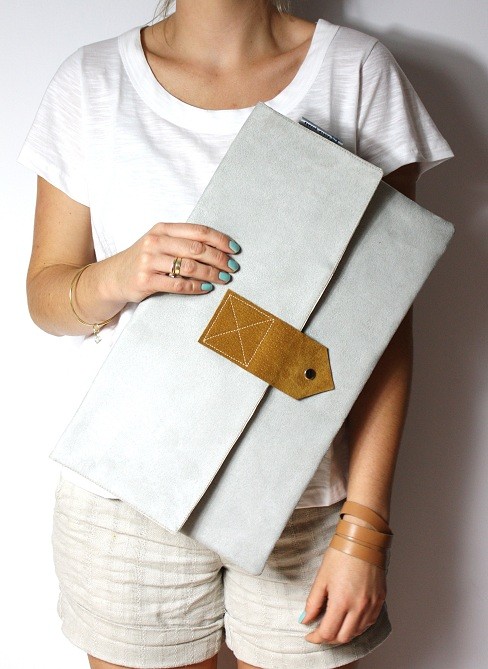 Kopertówka XL silver gray + leather Zuzia Górska