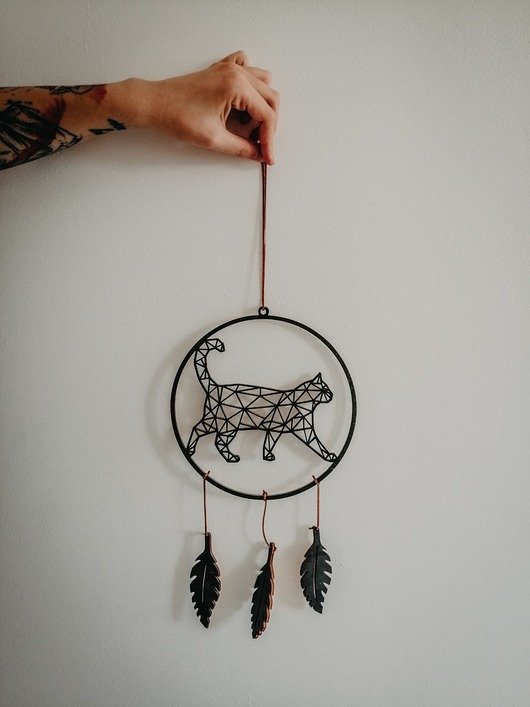 łapacze snów Łapacz snów z geometrycznym  kotem