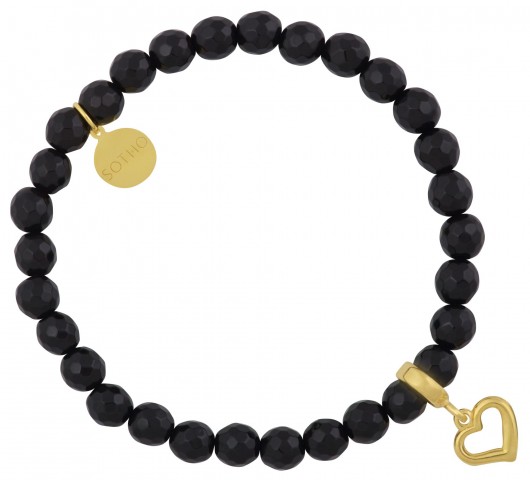 Czarna bransoletka perły kryształ Swarovski rozeta serca SOTHO