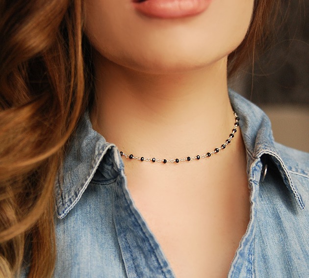 chokery Choker różaniec z onyksami srebro