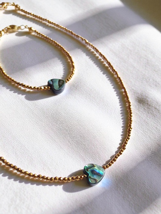 komplet biżuterii RAZEM TANIEJ! komplet z serduszkami : muszla PAUA, hematyt złoty