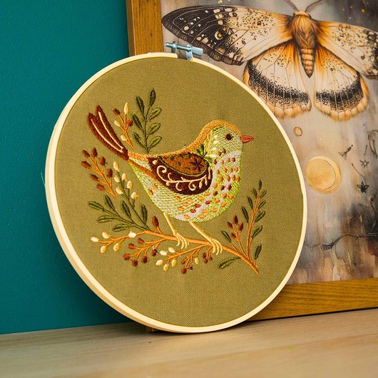 Ozdoby na ścianę Ptaszek folk - haft w tamborku 20 cm