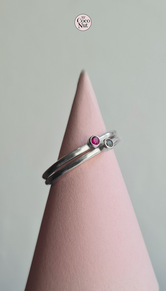 pierścionki srebrne Pierścionek DUET dwa pierścionki: topaz i rubin - srebro