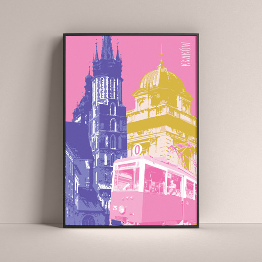 plakaty Kraków - autorski plakat, kolorowy kolaż, miasto. Na ścianę, do salonu