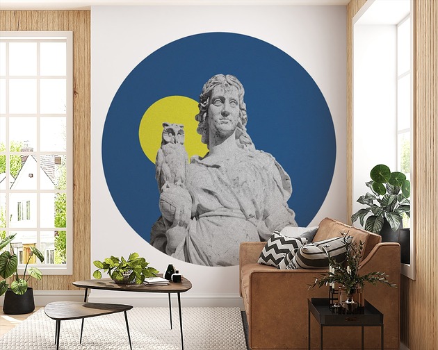 tapety i naklejki ścienne Mural DOTS Sowa z księżycem-  okrągła dekoracja ścienna
