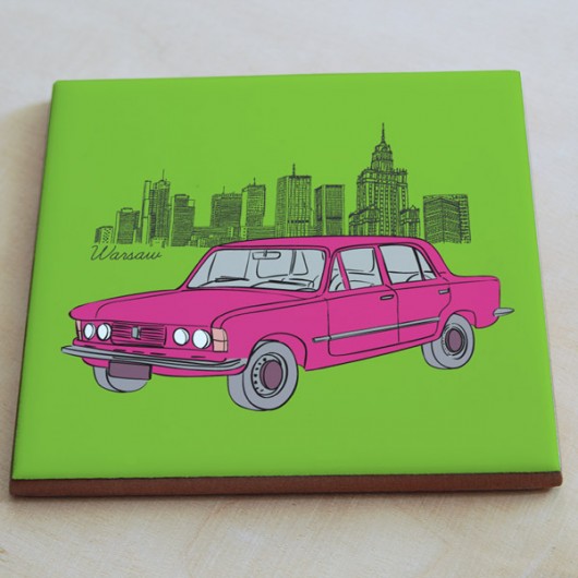 podstawka ceramiczna - Fiat 125 w dzikim różu Ledon