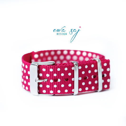 Pasek do zegarka,nato strap,dots amarantowy Makaliboo