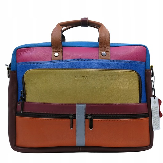 torby na ramię Aktówka torba na laptopa skórzana rączki regulowany pasek kieszenie OLIVKA