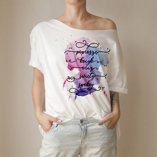 t-shirt damskie Poproszę kocyk Oversize Biały