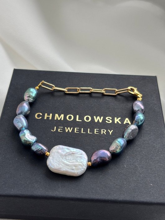 bransoletki złote Bransoletka unikat Perły Granatowe