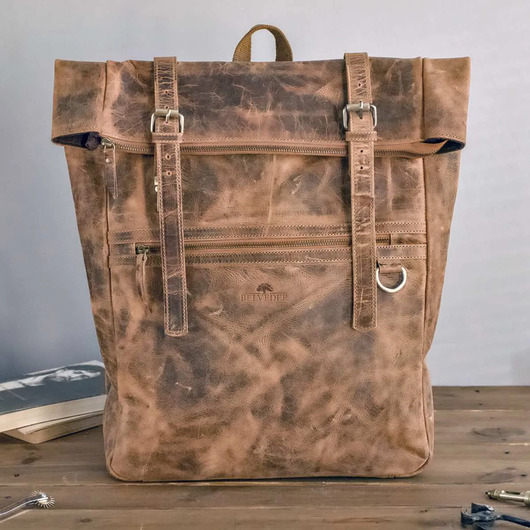 plecaki Brązowy Plecak Skórzany na Laptopa 17 cali Vintage Roll-Top BP245
