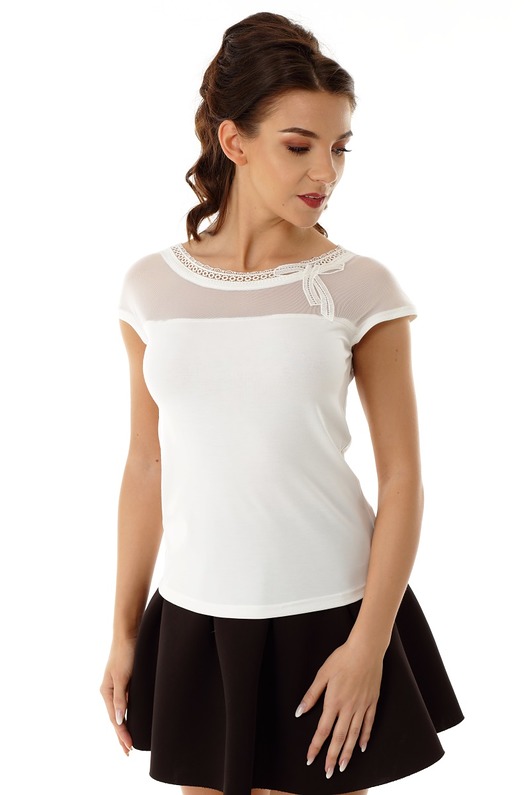 t-shirt damskie Bluzka Eva z siateczką i wstawką ecru