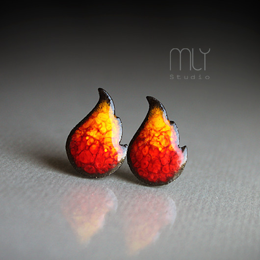 kolczyki ceramiczne Ogniste /stal chirurgiczna/