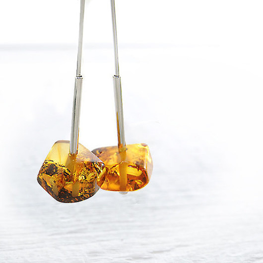 kolczyki z kamieniami Kolczyki srebrne amber drop
