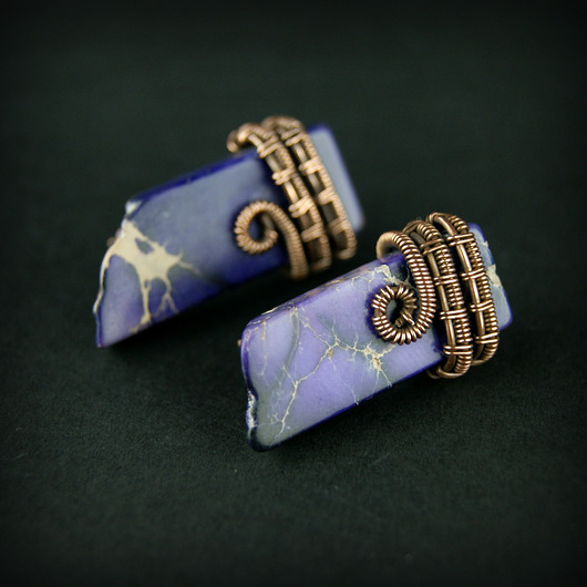 kolczyki wire wrapping Jaspis lazurowe wybrzeże kolczyki wire wrapping
