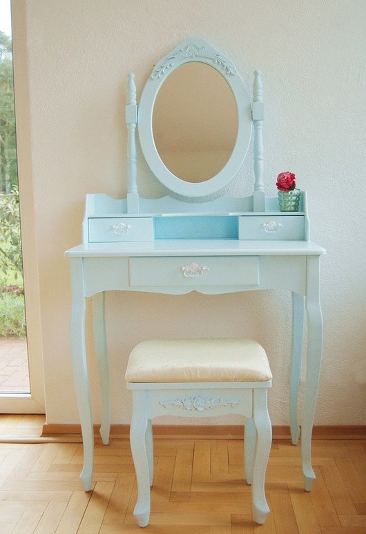 Toaletka z taboretem niebieska Shabby LaProvence