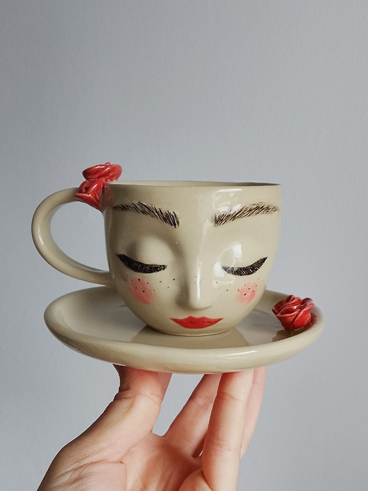 filiżanki Filiżanka ceramiczna Twarz