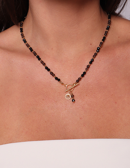 naszyjniki - inne Naszyjnik z kamieni naturalnych czarny turmalin i kwarc dymny