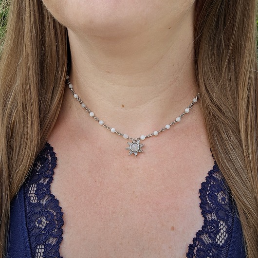 naszyjniki - inne Naszyjnik słoneczko kamień księżycowy wire wrapping słońce