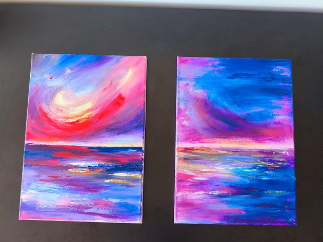 obrazy Abstrakcja Morze i Niebo Komplet 2 Obrazów Zachód Słońca 35x50