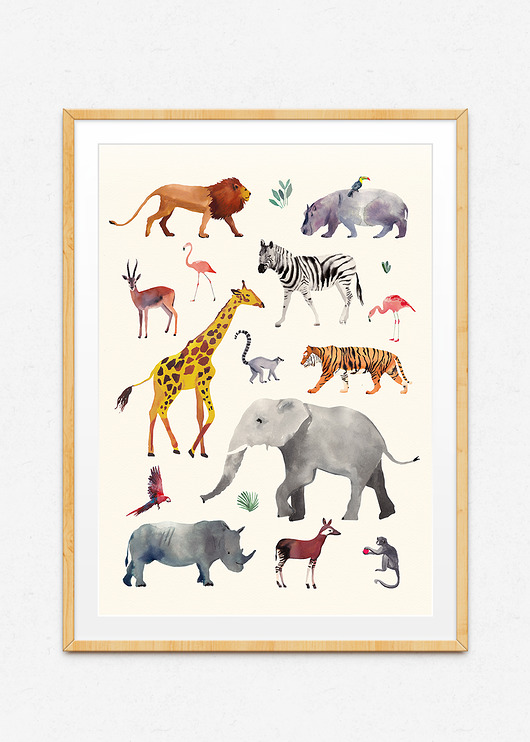 ILUSTRACJA do pokoju dziecka ZWIERZĘTA safari  PRINTLOVE