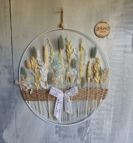 Ozdoby na ścianę Prezent do nowego domu, Wianek, Obręcz z suszonymi kwiatami