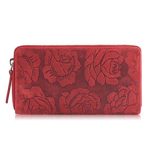 portfele damskie PORTFEL DAMSKI SKÓRZANY CZERWONY W KWIATY RFID VINTAGE T-115-HRD