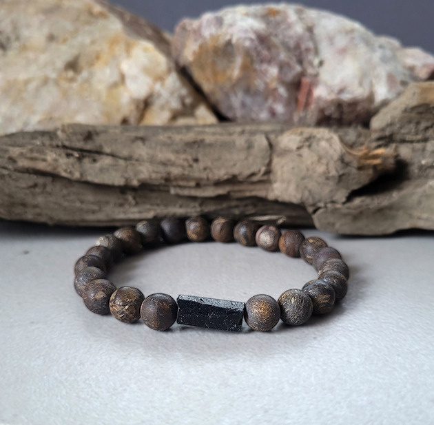 biżuteria męska Męska bransoleta z surowym Turmalinem