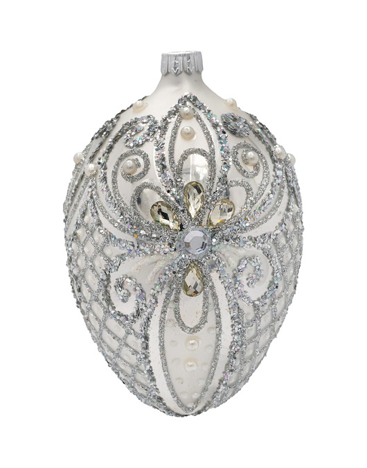 bombki Bombka choinkowa szklana ręcznie malowana: Jajo Faberge: srebrne