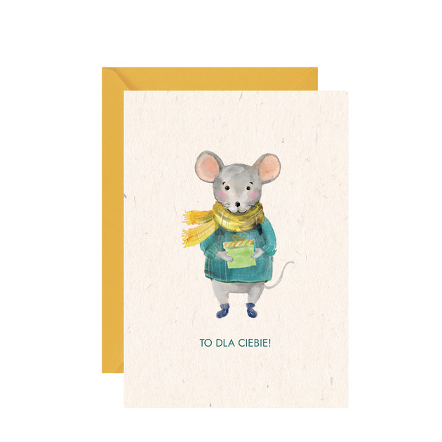 kartki świąteczne Kartka z akwarelową Myszką i prezentem