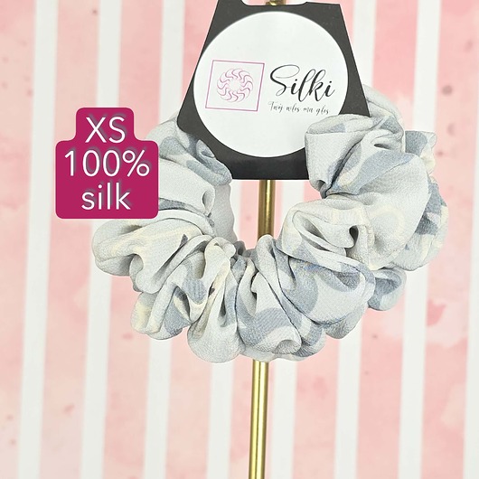 gumki do włosów XS mini mała gumka dla dzieci do włosów jedwab naturalny scrunchie szara