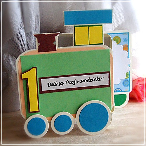 Lokomotywa na 1 urodzinki-kartka,zaproszenie Z Papieru Tworzone