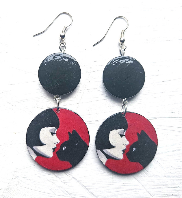 kolczyki drewniane Z kotem