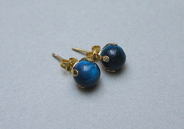 kolczyki z kamieniami Dots - Tygrysie oko blue /alloys collection/ - sztyfty