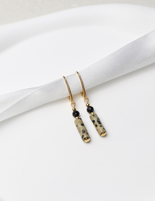 kolczyki z kamieniami Kolczyki pozłacane - Jaspis Dalmatyński, Czarny Turmalin