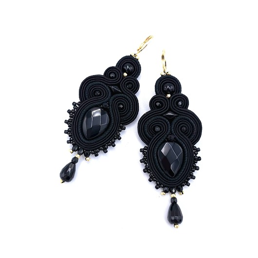 kolczyki soutache Kia kolczyki sutasz z onyksami czarne wiszące wieczorowe eleganckie