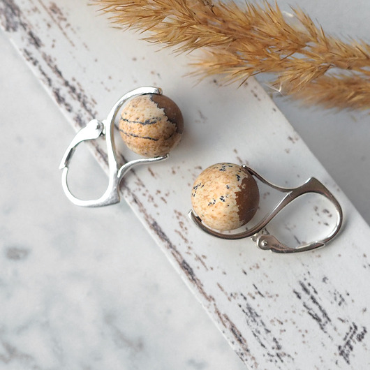 kolczyki srebrne UNIKATOWE kolczyki srebrne JASPIS OBRAZKOWY