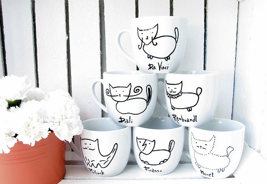 6 kubków z kotami według malarzy MUKI design
