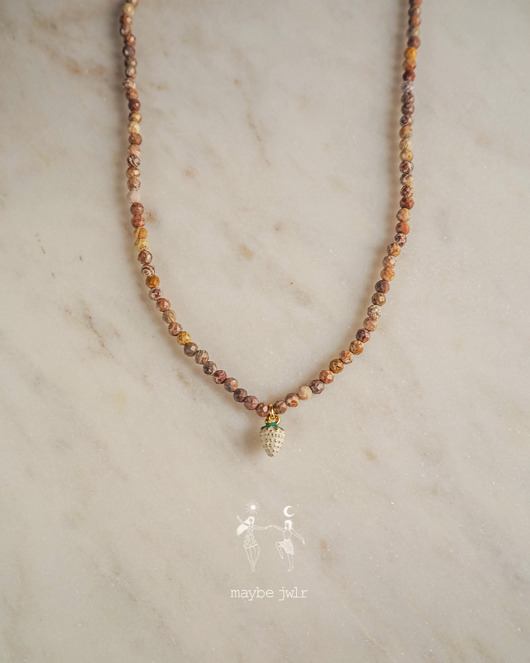 chokery Naszyjnik z jaspisu leopard z poziomką