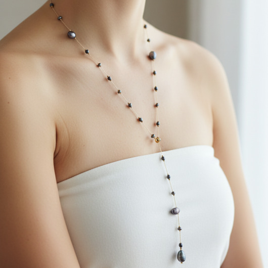 naszyjniki - inne Naszyjnik z Czarnymi Perłami - Wielofunkcyjny